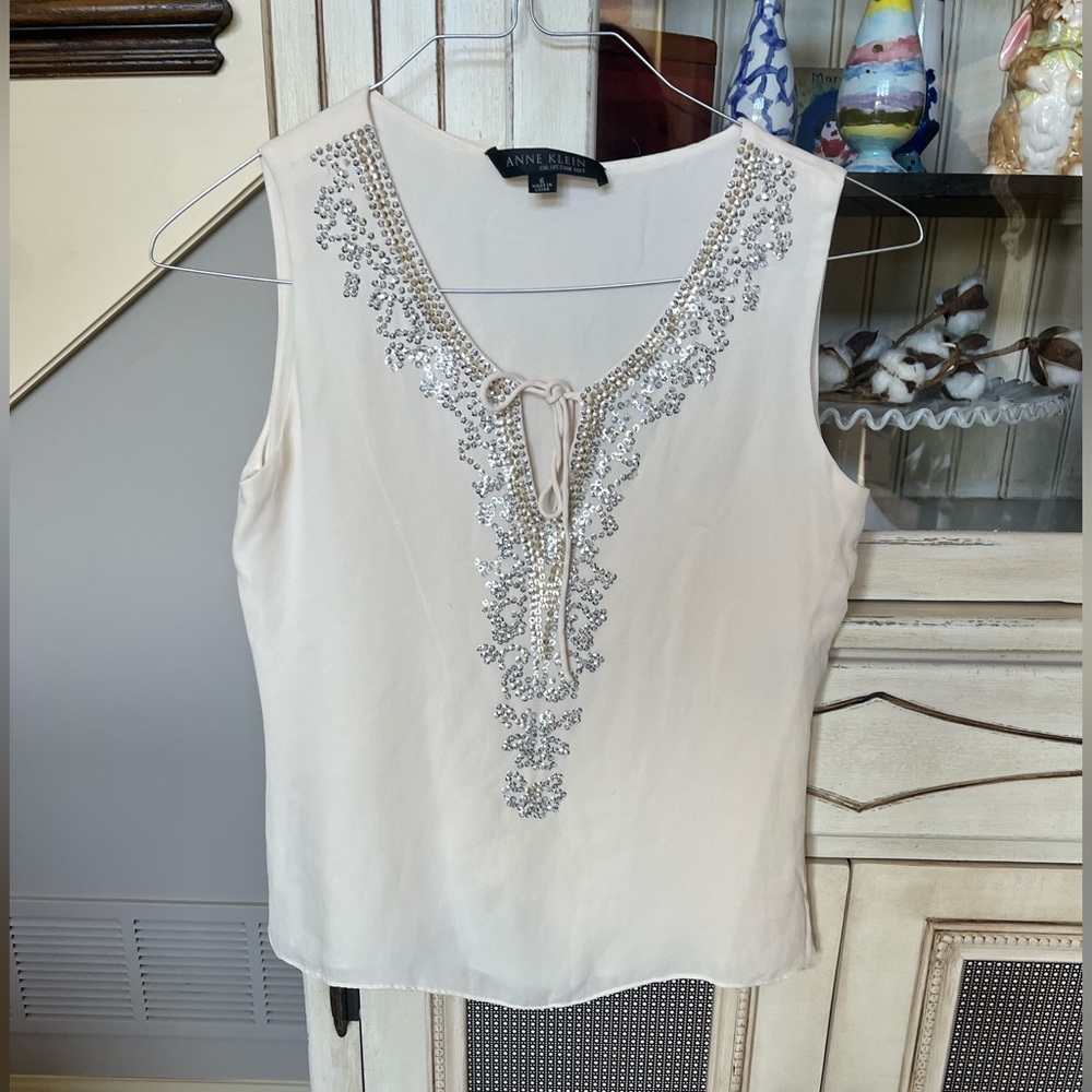 Anne Klein Beaded Blouse in Cream